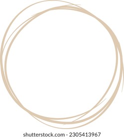 Beige circle line hand drawn. Highlight hand drawing circle isolated on white background. Round handwritten circle. For marking text, note, mark icon, number, marker pen, pencil and text check, vector