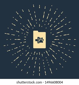 Beige Clipboard with medical clinical record pet icon isolated on dark blue background. Health insurance form. Medical check marks report. Abstract circle random dots. Vector Illustration