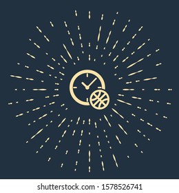 Beige Clock with basketball ball inside icon isolated on blue background. Basketball time. Sport and training. Abstract circle random dots. Vector Illustration