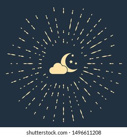 Beige Cloud with moon and stars icon isolated on dark blue background. Cloudy night sign. Sleep dreams symbol. Night or bed time sign. Abstract circle random dots. Vector Illustration