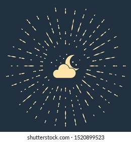 Beige Cloud with moon and stars icon isolated on dark blue background. Cloudy night sign. Sleep dreams symbol. Night or bed time sign. Abstract circle random dots. Vector Illustration