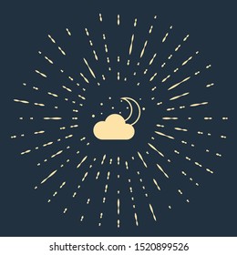 Beige Cloud with moon and stars icon isolated on dark blue background. Cloudy night sign. Sleep dreams symbol. Night or bed time sign. Abstract circle random dots. Vector Illustration