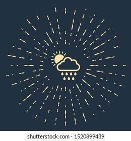 Beige Cloud with rain and sun icon isolated on dark blue background. Rain cloud precipitation with rain drops. Abstract circle random dots. Vector Illustration