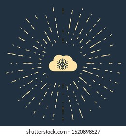 Beige Cloud with snow icon isolated on dark blue background. Cloud with snowflakes. Single weather icon. Snowing sign. Abstract circle random dots. Vector Illustration