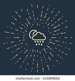 Beige Cloud with snow and rain icon isolated on dark blue background. Weather icon. Abstract circle random dots. Vector Illustration