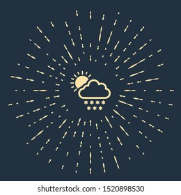Beige Cloud with snow and sun icon isolated on dark blue background. Cloud with snowflakes. Single weather icon. Snowing sign. Abstract circle random dots. Vector Illustration