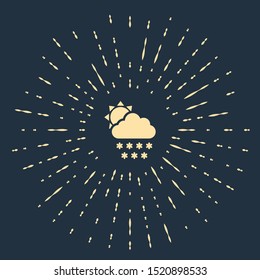 Beige Cloud with snow and sun icon isolated on dark blue background. Cloud with snowflakes. Single weather icon. Snowing sign. Abstract circle random dots. Vector Illustration