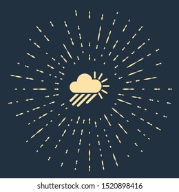 Beige Cloudy with rain and sun icon isolated on dark blue background. Rain cloud precipitation with rain drops. Abstract circle random dots. Vector Illustration