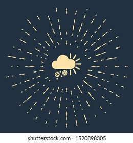 Beige Cloudy with snow icon isolated on dark blue background. Cloud with snowflakes. Single weather icon. Snowing sign. Abstract circle random dots. Vector Illustration