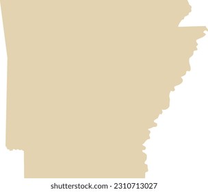 BEIGE CMYK color detailed flat map of the federal state of ARKANSAS, UNITED STATES OF AMERICA on transparent background