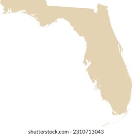BEIGE CMYK color detailed flat map of the federal state of FLORIDA, UNITED STATES OF AMERICA on transparent background