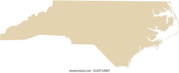 BEIGE CMYK color detailed flat map of the federal state of NORTH CAROLINA, UNITED STATES OF AMERICA on transparent background