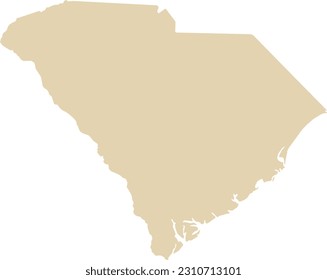 Mapa plano detallado en color BEIGE CMYK del estado federal de CAROLINA DEL SUR, ESTADOS UNIDOS DE AMÉRICA sobre fondo transparente