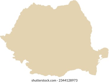 BEIGE CMYK color detailed flat stencil map of the European country of ROMANIA on transparent background