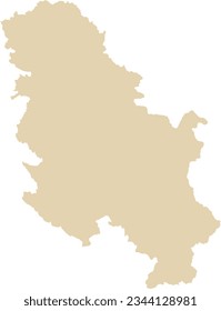 BEIGE CMYK color detailed flat stencil map of the European country of SERBIA (without KOSOVO) on transparent background