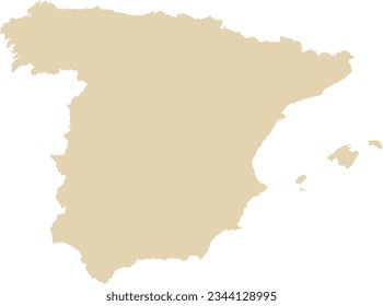 BEIGE CMYK color detailed flat stencil map of the European country of SPAIN on transparent background