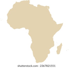 BEIGE color CMYK mapa detallado de esténcil plano del continente de ÁFRICA sobre fondo transparente