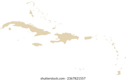 BEIGE CMYK color detailed flat stencil map of the region of CARIBBEAN ISLANDS on transparent background