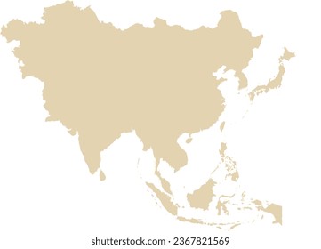 BEIGE CMYK color detailed flat stencil map of the continent of ASIA on transparent background