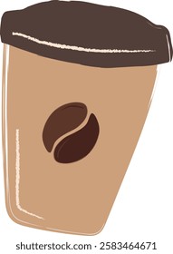 Beige Coffee Cup with Brown Lid and Bean
