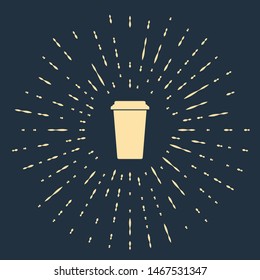 Beige Coffee cup icon isolated on dark blue background. Disposable coffee cup with hot coffee. Abstract circle random dots. Vector Illustration