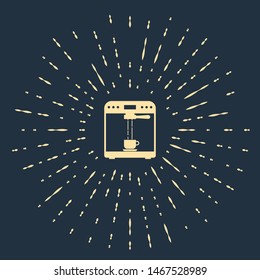 Beige Coffee machine and coffee cup icon isolated on dark blue background. Abstract circle random dots. Vector Illustration