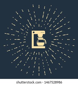 Beige Coffee machine with glass pot icon isolated on dark blue background. Abstract circle random dots. Vector Illustration
