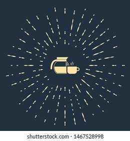 Beige Coffee pot with cup icon isolated on dark blue background. Abstract circle random dots. Vector Illustration