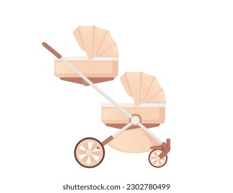 Beige color baby carriage on wheels vector illustration isolated on white background