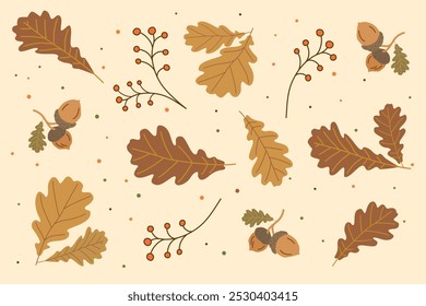 Beige color background. Autumn leaf pattern illustration