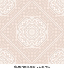 Beige Color Seamless Decorative geometric Ornament with border and frame. Mandala element. Vector illustration. For fabric print, wallpaper, textile