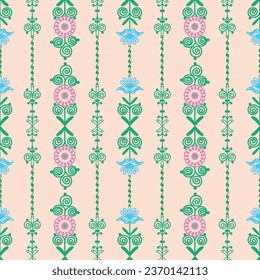 Beige color seamless pattern with suzani flowers, traditional Uzbek carpet. 