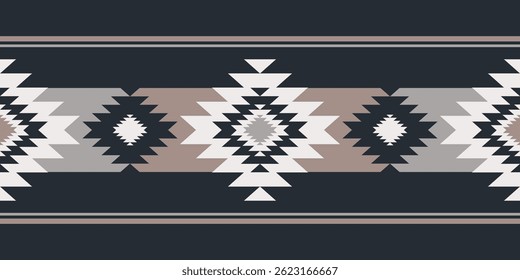 Beige color southwestern navajo geometric pattern. Vector ethnic southwestern geometric seamless pattern. Modern native American pattern use for textile border, rug, table runner, tablecloth, etc.
