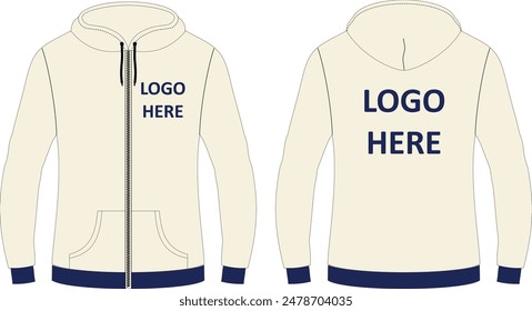 Beige Color Zipper Hoodie with contrast rib design mockup