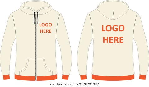 Beige Color Zipper Hoodie with contrast rib design mockup