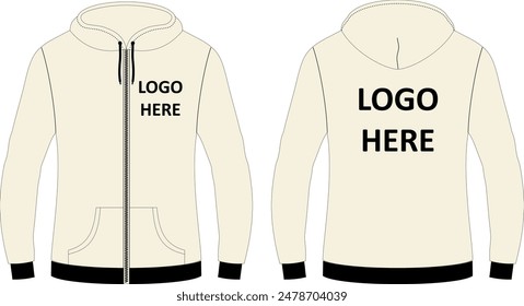 Beige Color Zipper Hoodie with contrast rib design mockup