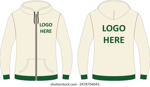 Beige Color Zipper Hoodie with contrast rib design mockup