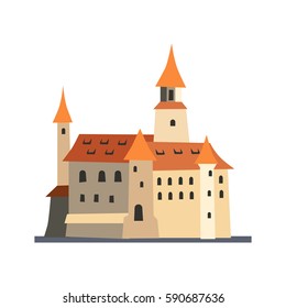 The beige colored castle with the orange roof vector illustration. 