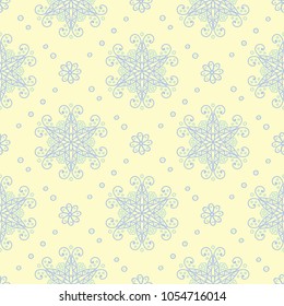 Beige colored floral seamless pattern. Background with light blue and green flower elements for wallpapers, textile and fabrics