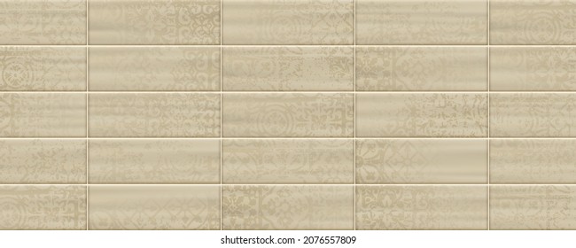 Beige colored rectangle ceramic tiles. Modern seamless pattern, rectangle ceramic tiles with damaged geometric texture. 