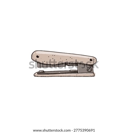Beige colored stapler featuring a metal body and compact design