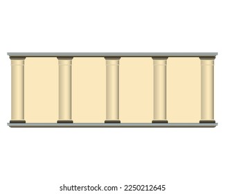 Pared de columna beige de estilo realista. Antigua fachada de edificio. Ilustración colorida aislada sobre fondo blanco.