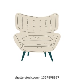 Beige Comfortable Armchair, Cushioned Furniture with Upholstery. Interior Design Element Vector Illustration.