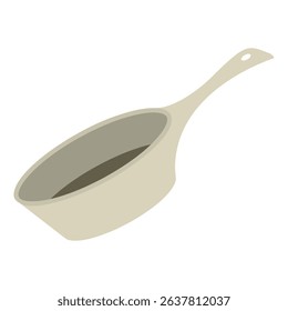 Beige Cooking Pot with Handle. Minimalist flat illustration of a beige cooking pot with long handle, isolated on white background. Kitchenware element in cartoon style.