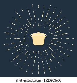 Beige Cooking pot icon isolated on dark blue background. Boil or stew food symbol. Abstract circle random dots. Vector Illustration