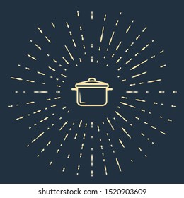 Beige Cooking pot icon isolated on dark blue background. Boil or stew food symbol. Abstract circle random dots. Vector Illustration