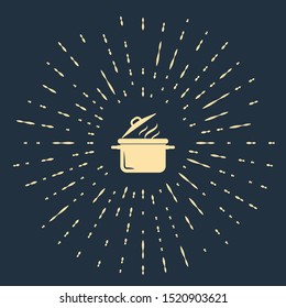 Beige Cooking pot icon isolated on dark blue background. Boil or stew food symbol. Abstract circle random dots. Vector Illustration