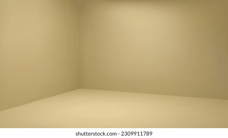 Beige Ecke pastellfarbener Studiohintergrund für Produktpräsentation. Hellbraune Wandszene, Vektorhintergrund. Minimale Winkel Raum Innenausstattung Bühne nach oben. Leeres gelbes Schaufenster für Modefotografie