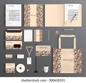 Beige corporate identity template design with abstract pattern. Business set stationery.