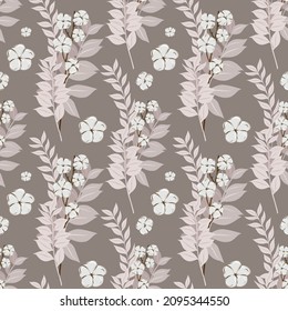 Flores de algodón beige sin costura. Ilustración del vector floral en estilo boho